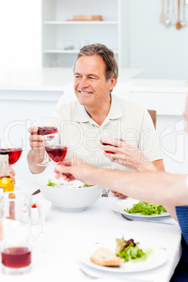 Senior taking lunch with friends