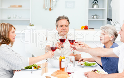 Retired friends toasting together