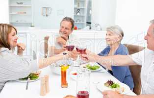 Retired friends toasting together