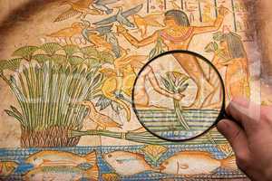 magnifying glass on antique papyrus