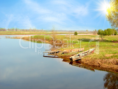 Wooden boat on the river