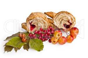Croissant with berries and apples