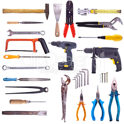 Large Collection Of Used Tools - Completely Isolated On White, Very High Detail.