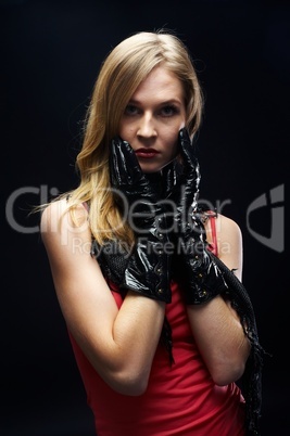 The beautiful girl with black gloves