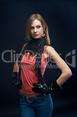 The beautiful girl with black gloves