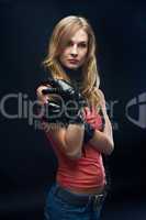 The beautiful girl with black gloves