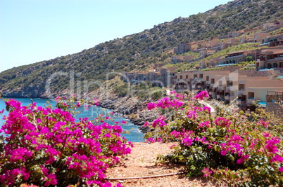 Beautiful view on villas of luxury hotel, Crete, Greece