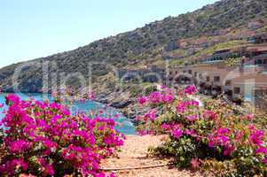 Beautiful view on villas of luxury hotel, Crete, Greece