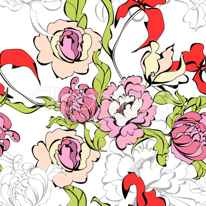 Seamless wallpaper with peony flowers