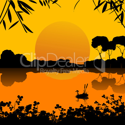 sunset on a lake scene