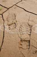 Boot Footprints in Dry Cracked Earth