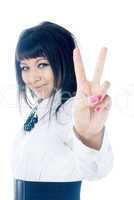 Woman with victory sign
