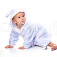 Cute child in bathrobe