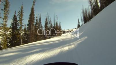 Snowmobile groomed trail into sun HD GP 4