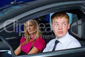 Young couple in car