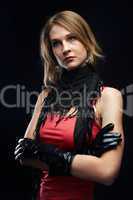 The beautiful girl with black gloves