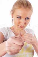 Woman showing fists