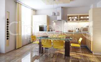 modern kitchen interior 3d render