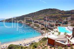 Recreaiton area and beach of the luxury hotel, Crete, Greece