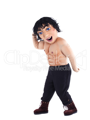 Man striptease mascot costume posing isolated