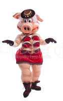 Pig mascot costume dance striptease in hat
