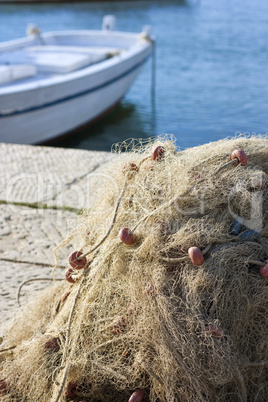 Fishing net and boat