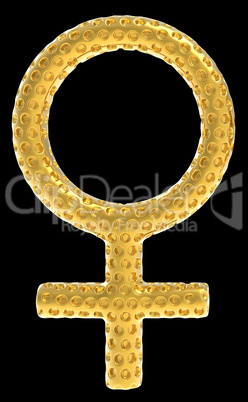 Golden female gender symbol isolated