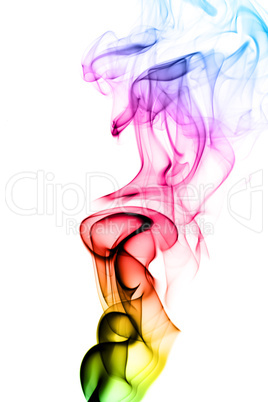Puff of abstract colorful smoke on white
