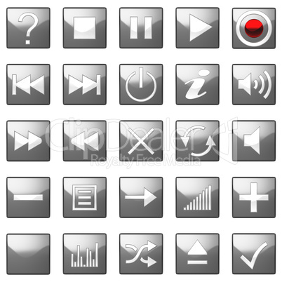 Square grey Control panel icons set