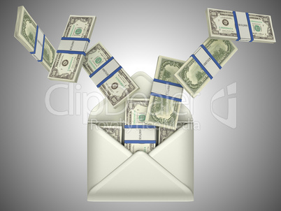 US dollars in opened envelope