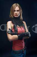 The beautiful girl with black gloves