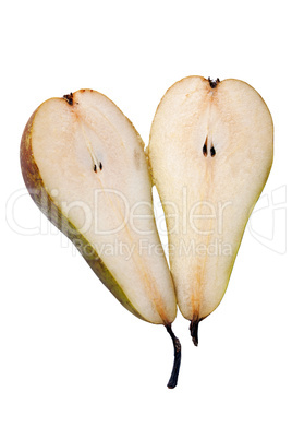 Green pear halves with seeds