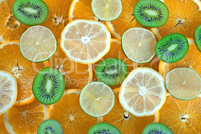 Kiwi, lime, lemon, orange