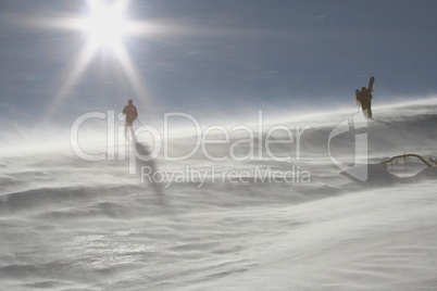 Skiers in snowstorm