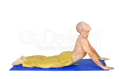 Yoga. Man in  bhujanga asana position