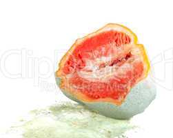 Rotten grapefruit half isolated on white