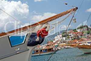 Woman figure on yacht