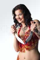 Insane woman with knife smile