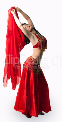 Woman in dance with red veil
