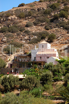 Holiday villa decorated with flowers, Crete, Greece