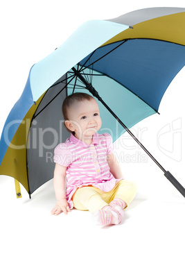 Cute baby girl under umbrella