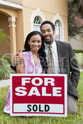 African American Couple & House For Sale Sold Sign