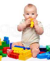 Little boy with building bricks