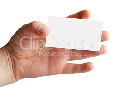 Hand with a blank business card