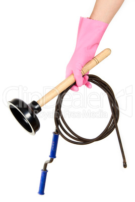 Female hand in a pink glove keeps a ventouse and hawser for the