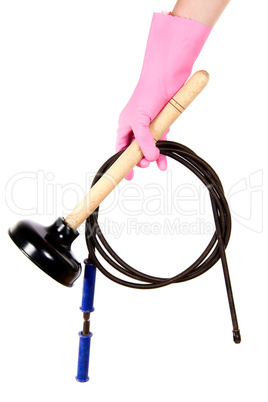 Female hand in a pink glove keeps a ventouse and hawser for the
