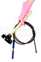 Female hand in a pink glove keeps a ventouse and hawser for the