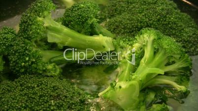 Organic Broccoli Heads Boiling in a bowl