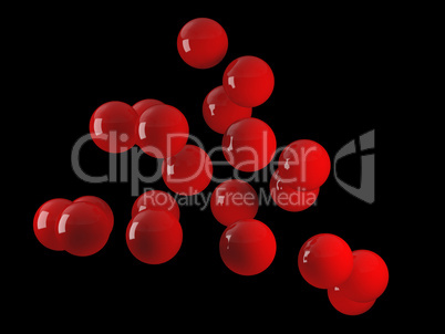 Red spheres on a black background