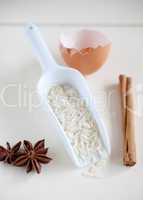 Ingredients for arroz con leche